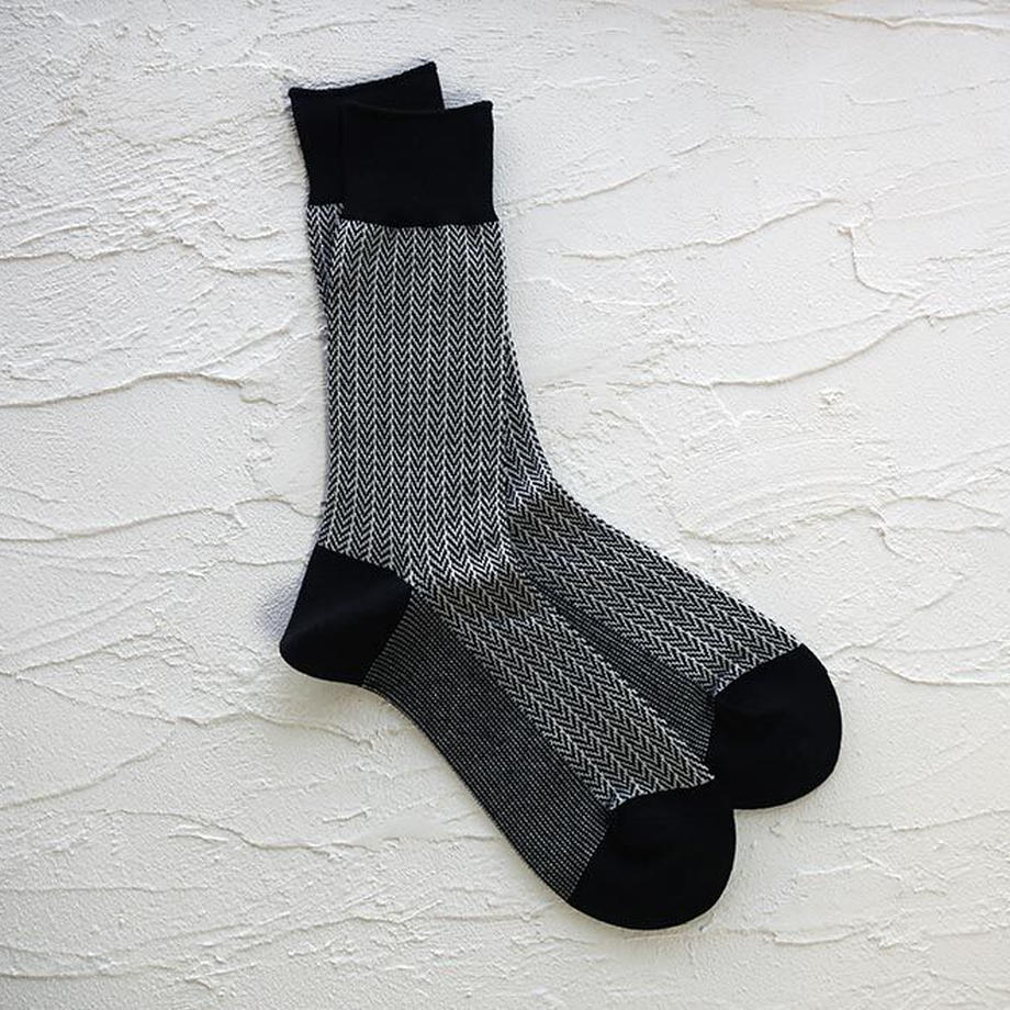 WASHI SOCKS, HERRINGBONE ‹BLACK› UNISEX - AMIGAMI