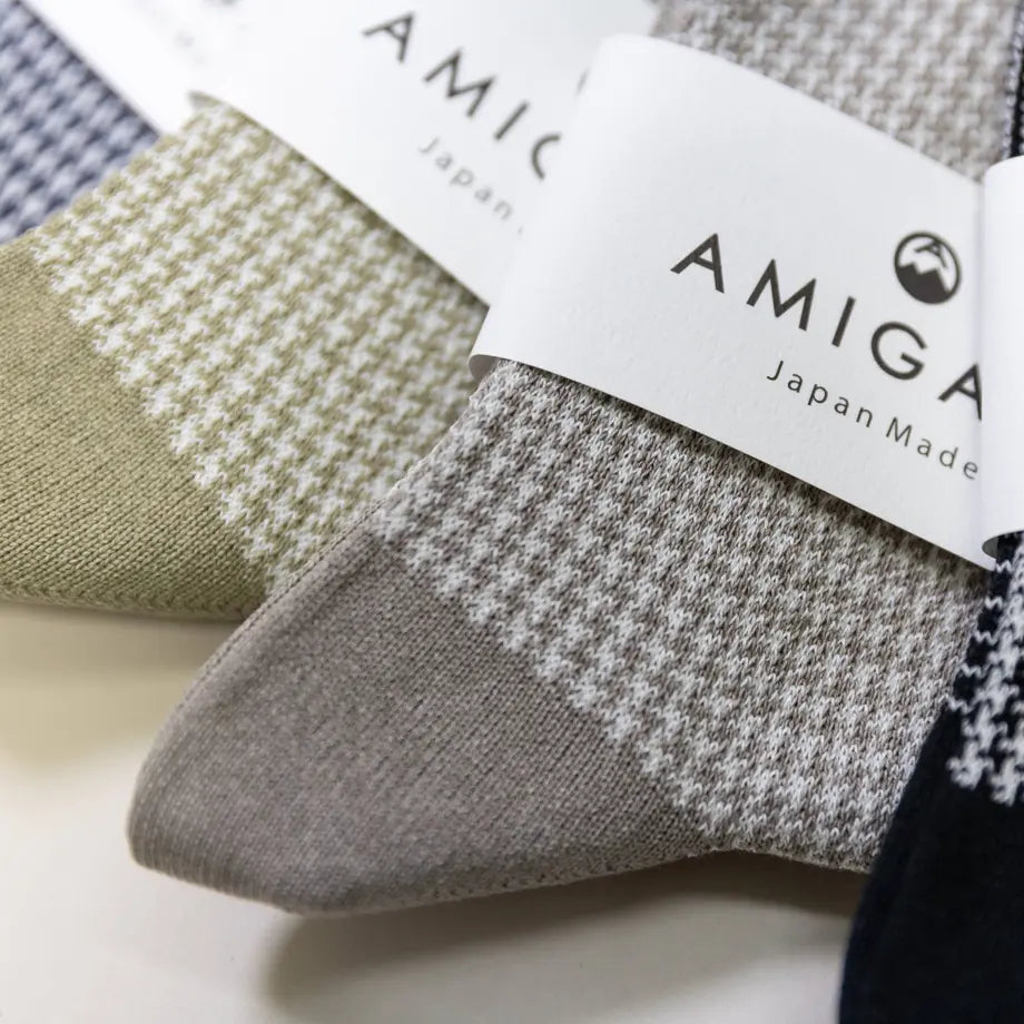 WASHI SOCKS, HOUND'S-TOOTH CHECK ‹GREY›, LADIES - AMIGAMI