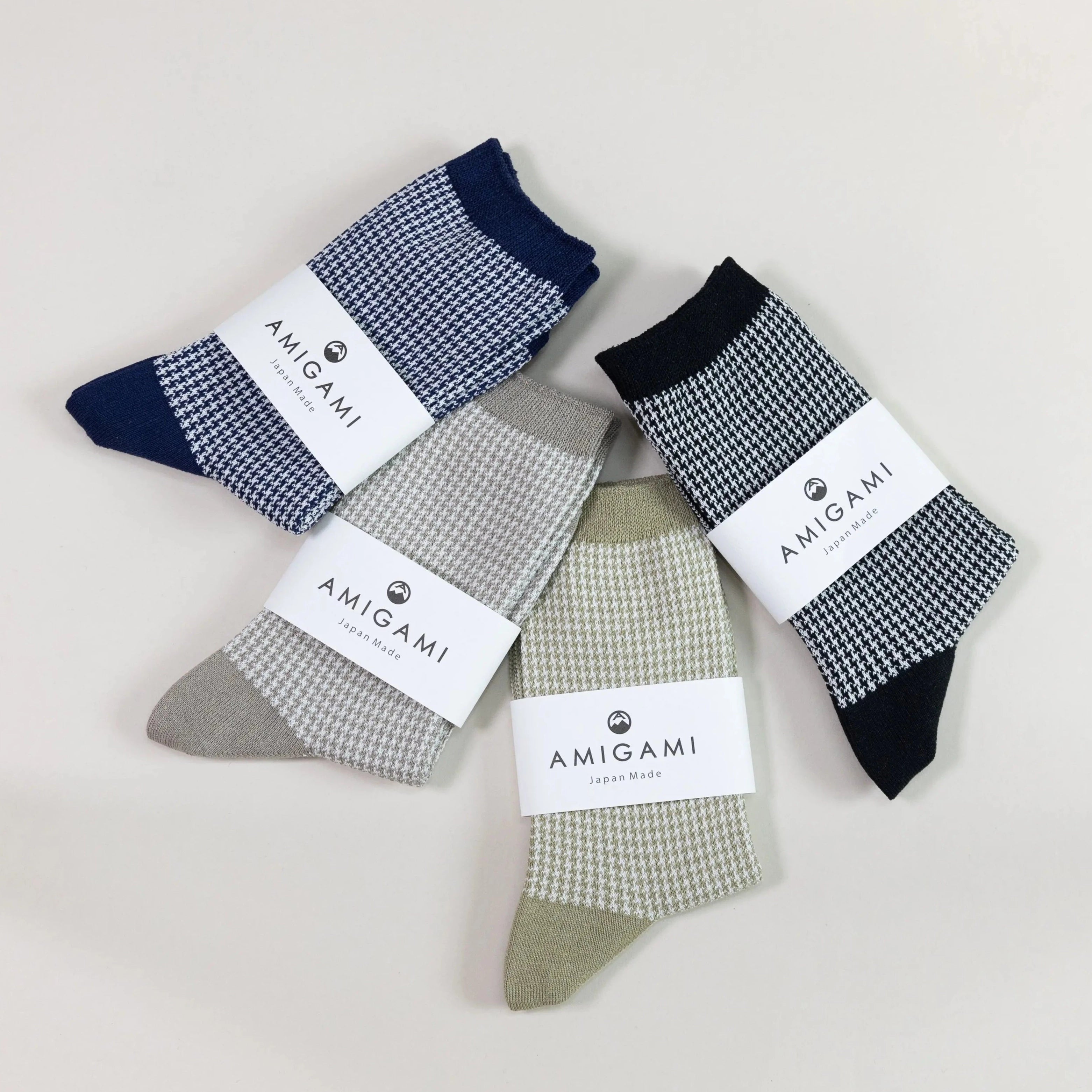 WASHI SOCKS, HOUND'S-TOOTH CHECK ‹BLACK›, LADIES - AMIGAMI